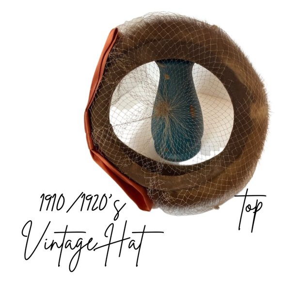 Authentic Vintage Netting Veil and Fur Hat, Brown, with Copper Brown bow - Picture 4 of 5